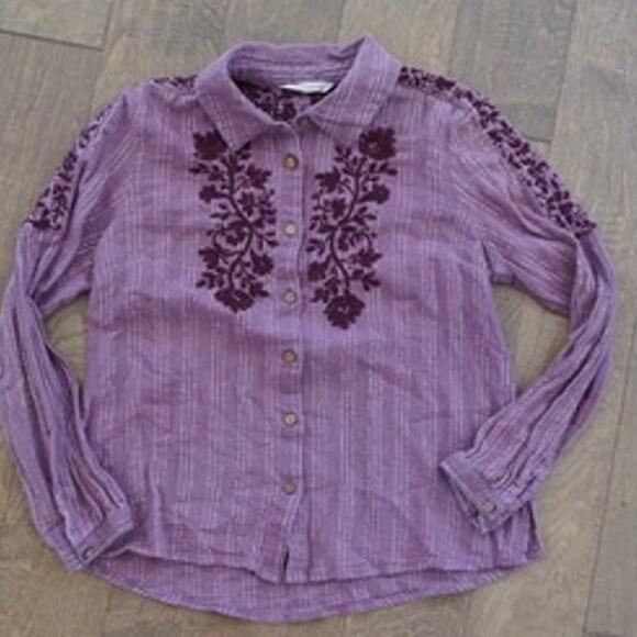 Soft Surroundings Peralta Button Front Embroidered Blouse Plum Womens Size Small - Picture 3 of 8